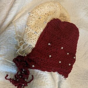Elegant Pearl-Embellished Crochet Beanies 2 for 20$